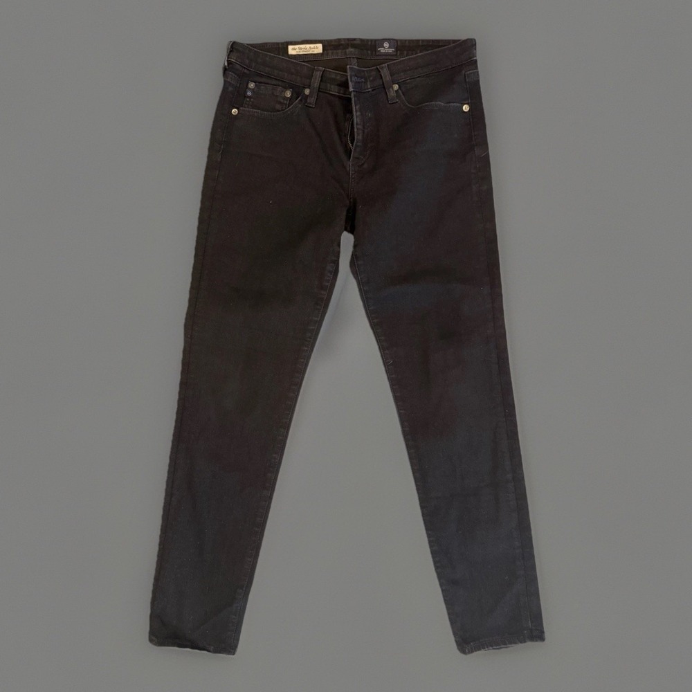 AG Adriano Goldschmied Women 30R Slim Straight Stevie Ankle Jeans Black Sparkle